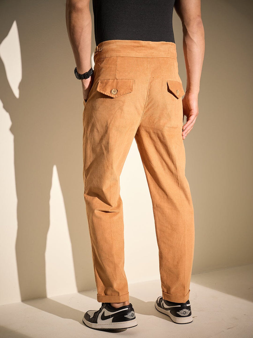 Burnt Mustard Pleated Corduroy Trousers Trousers Fugazee