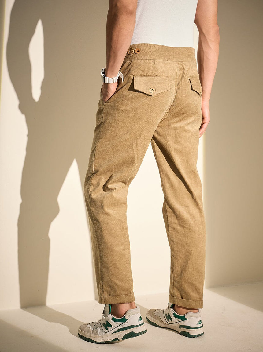 Taupe Pleated Corduroy Trousers Trousers Fugazee