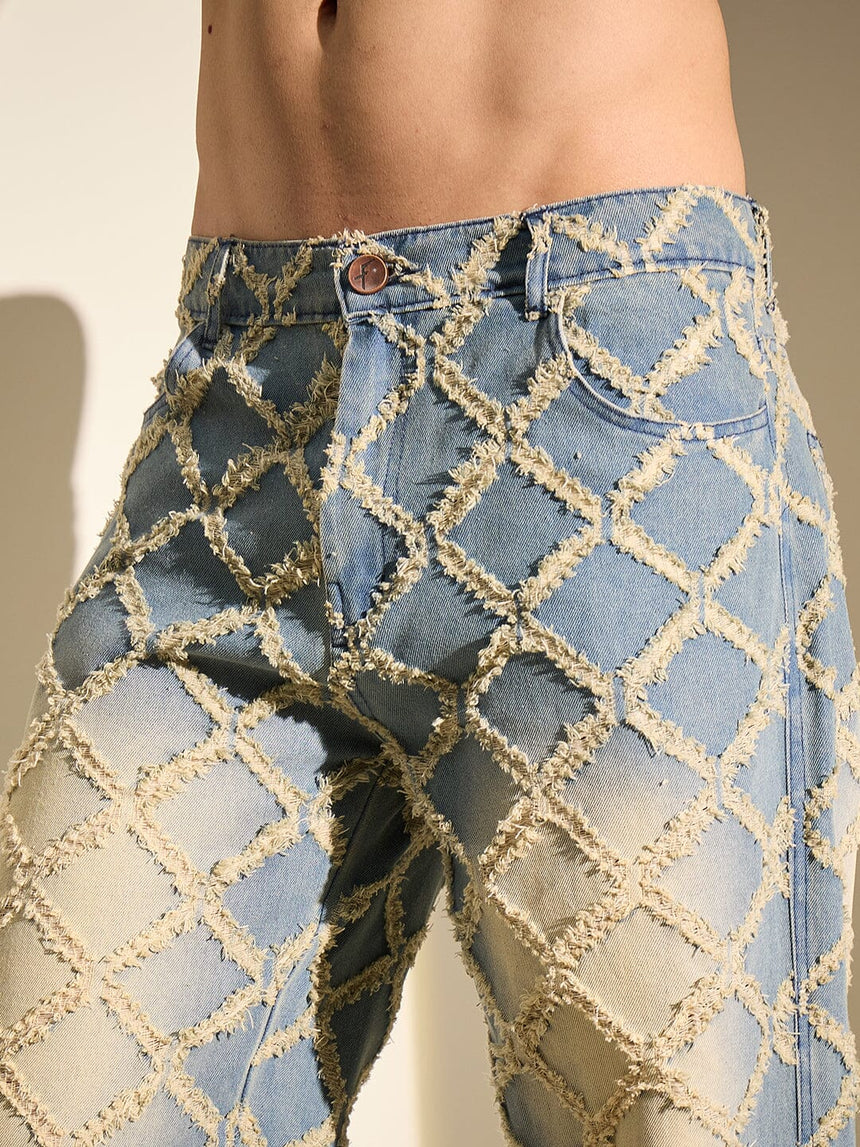 Indigo Distressed Pattern Straight Fit Denim Jeans Fugazee