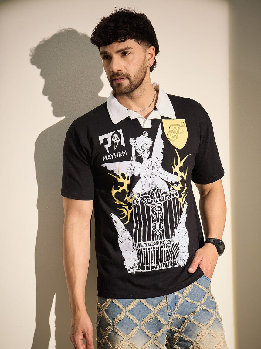 Black Mayhem Graphic Polo Tshirt T-Shirts Fugazee