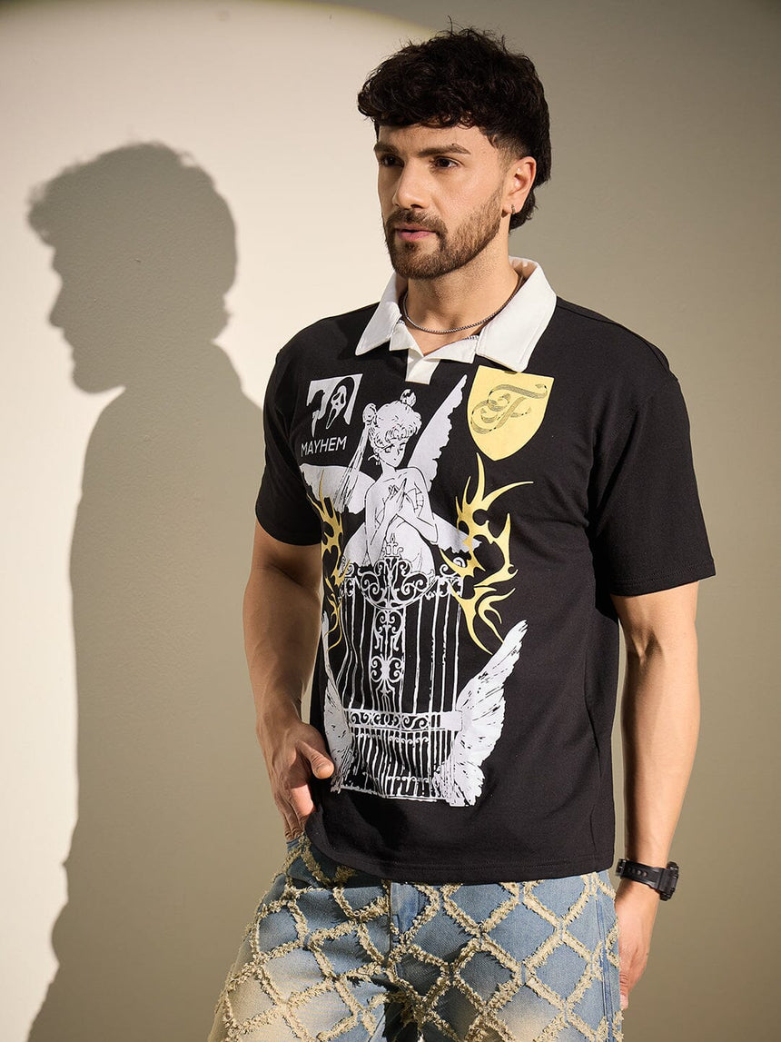 Black Mayhem Graphic Polo Tshirt T-Shirts Fugazee
