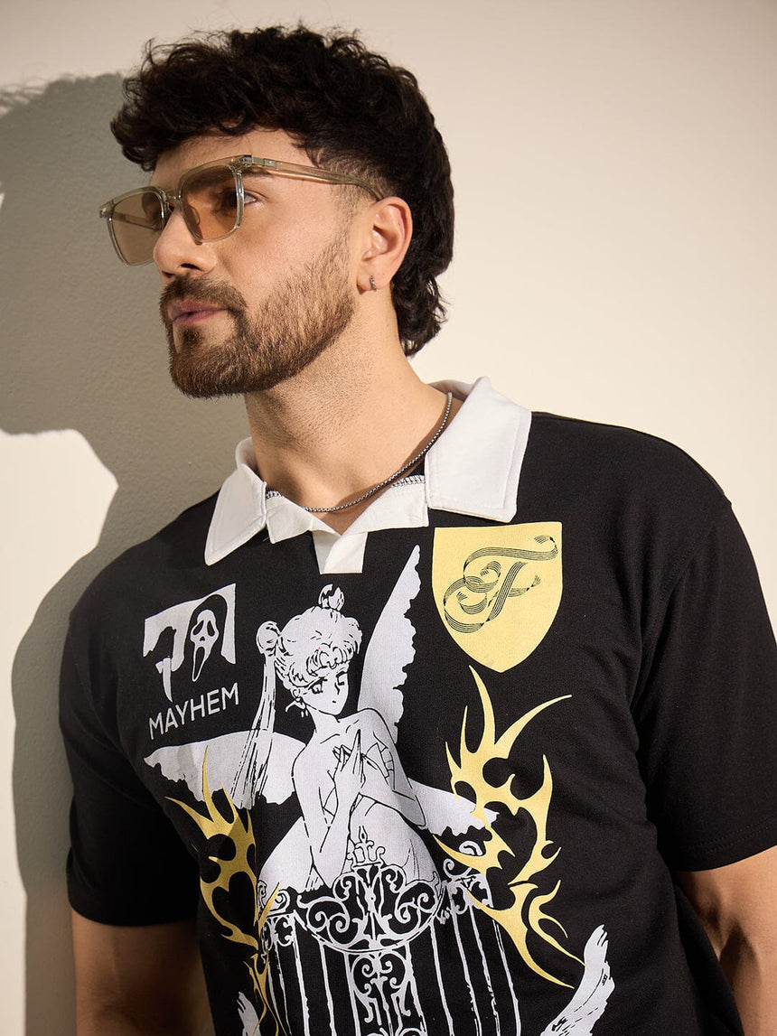 Black Mayhem Graphic Polo Tshirt T-Shirts Fugazee