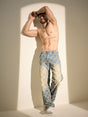 Indigo Distressed Pattern Straight Fit Denim Jeans Fugazee
