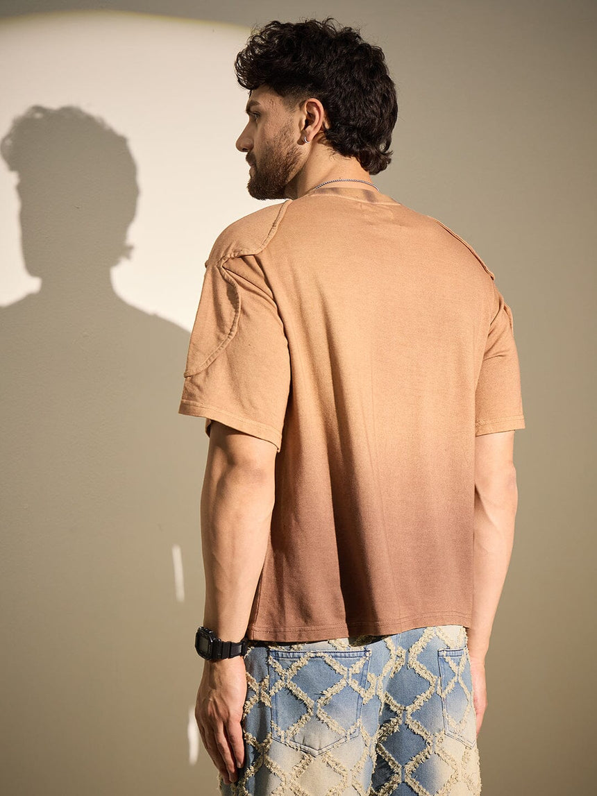 Brown Ombre Padded Shoulder Oversized Tshirt T-Shirts Fugazee
