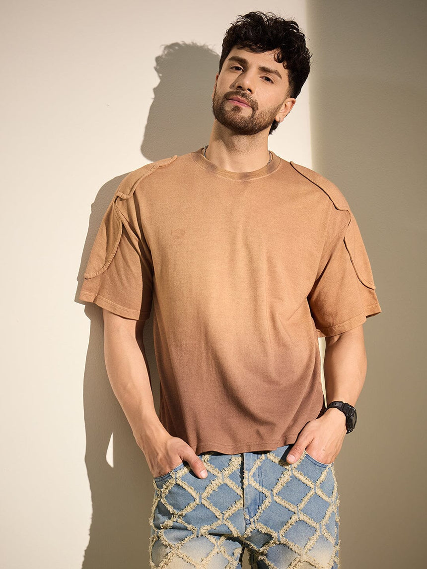 Brown Ombre Padded Shoulder Oversized Tshirt T-Shirts Fugazee