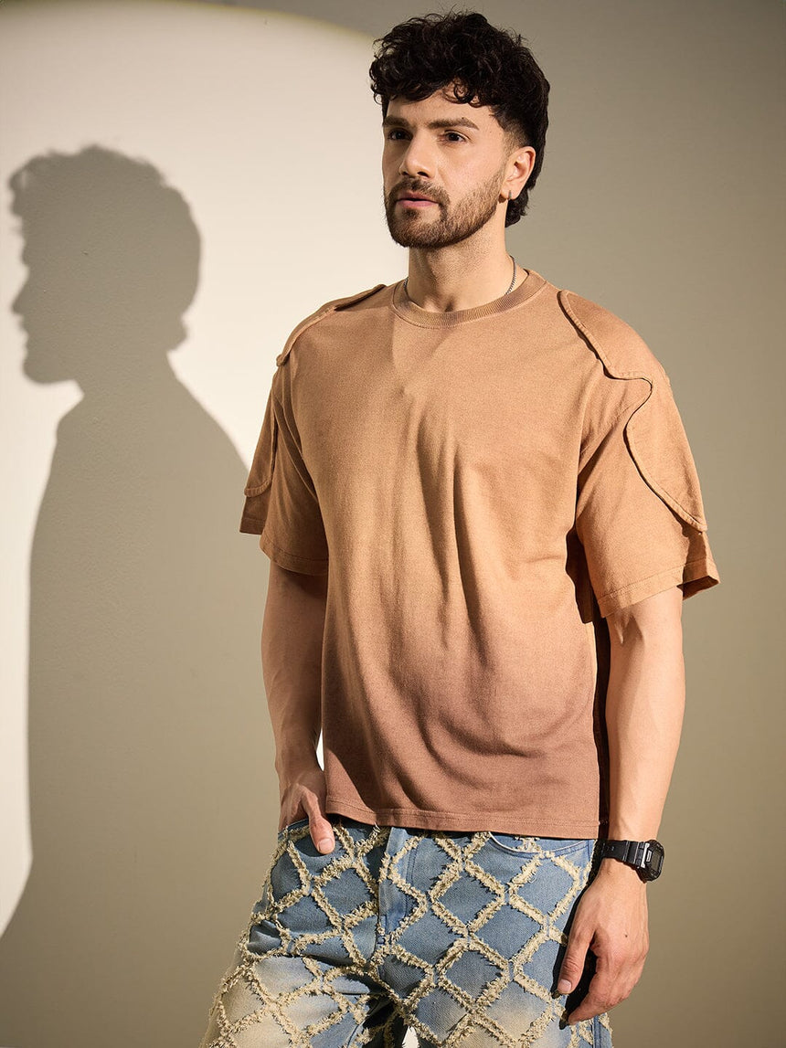 Brown Ombre Padded Shoulder Oversized Tshirt T-Shirts Fugazee