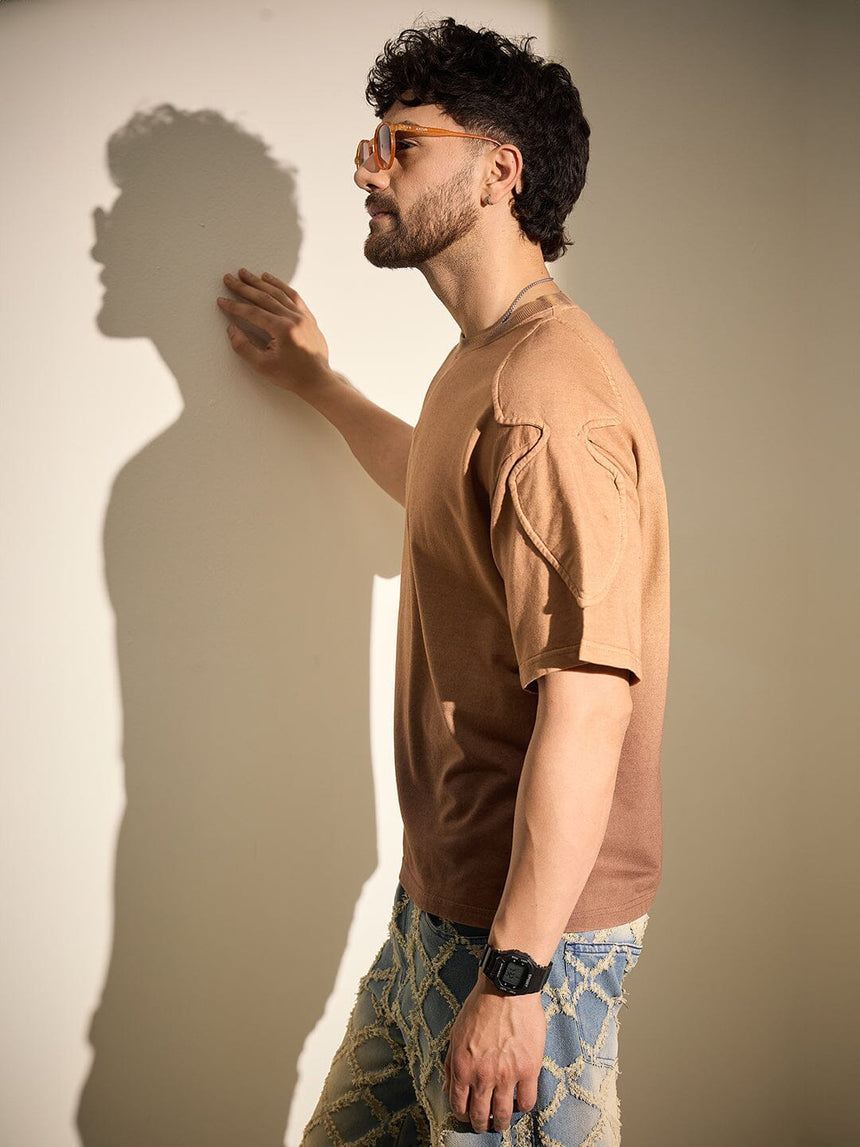 Brown Ombre Padded Shoulder Oversized Tshirt T-Shirts Fugazee