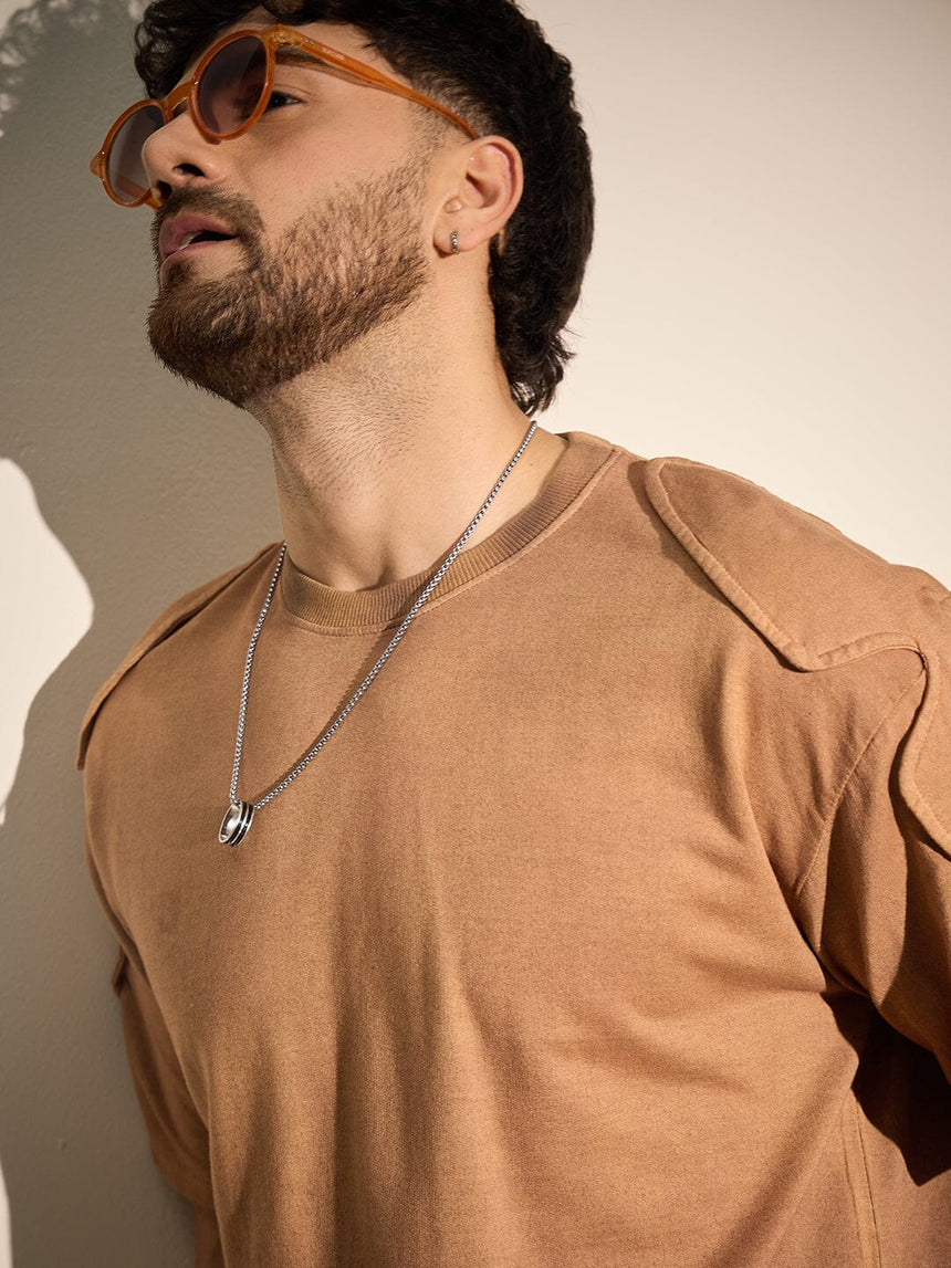 Brown Ombre Padded Shoulder Oversized Tshirt T-Shirts Fugazee