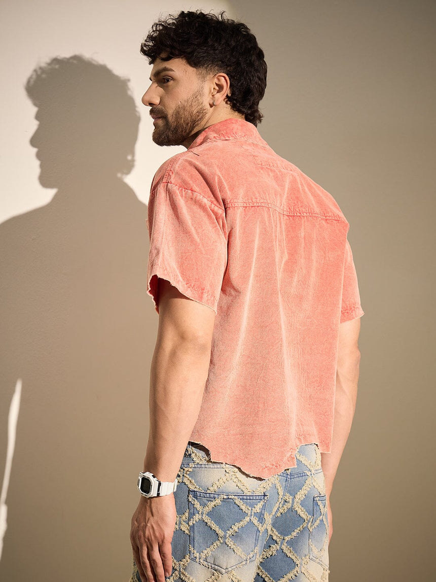 Orange Acid Cropped Unbalanced Shirt Shirts Fugazee