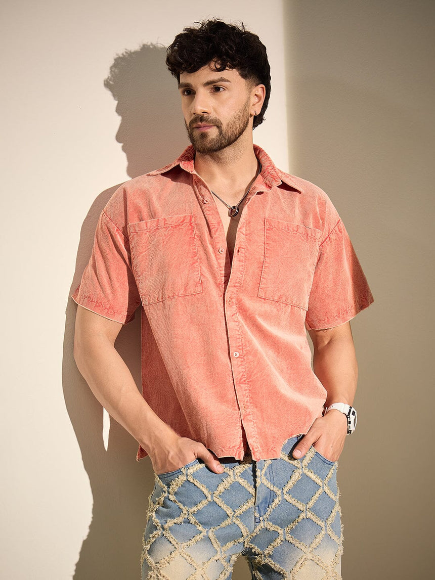 Orange Acid Cropped Unbalanced Shirt Shirts Fugazee