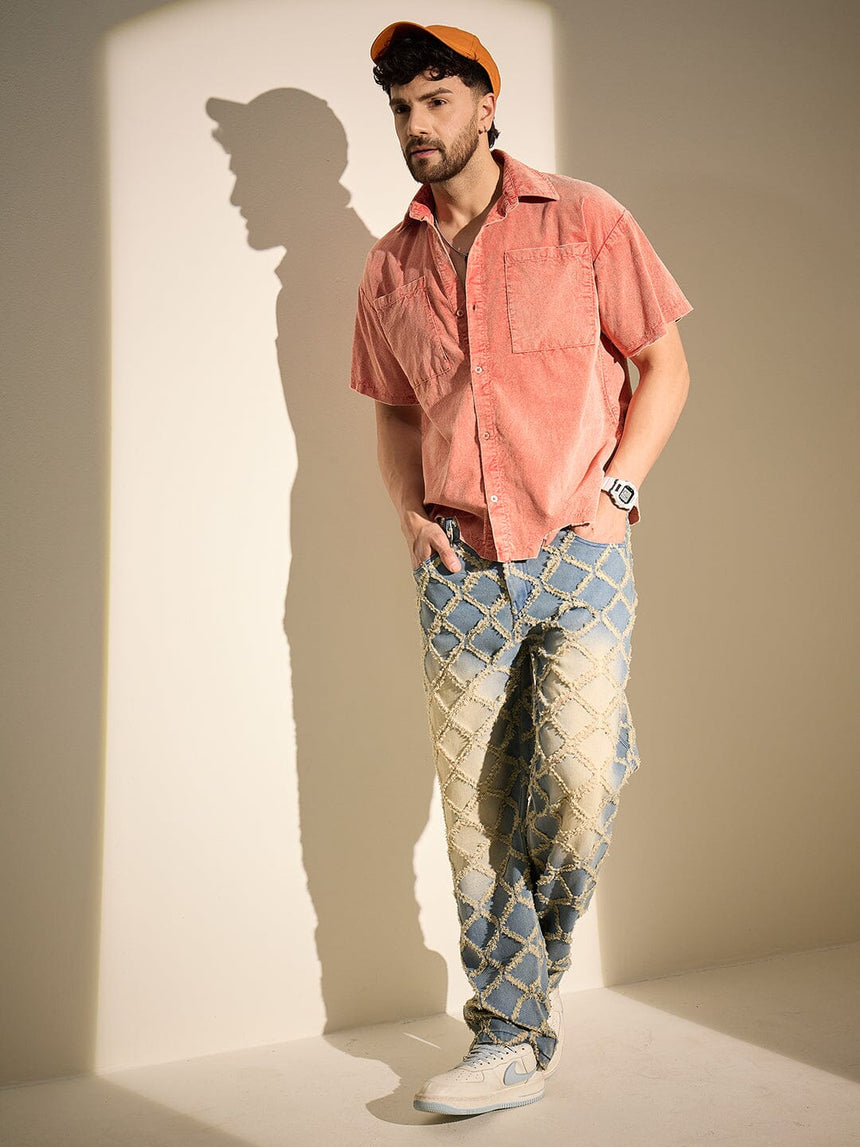 Orange Acid Cropped Unbalanced Shirt Shirts Fugazee