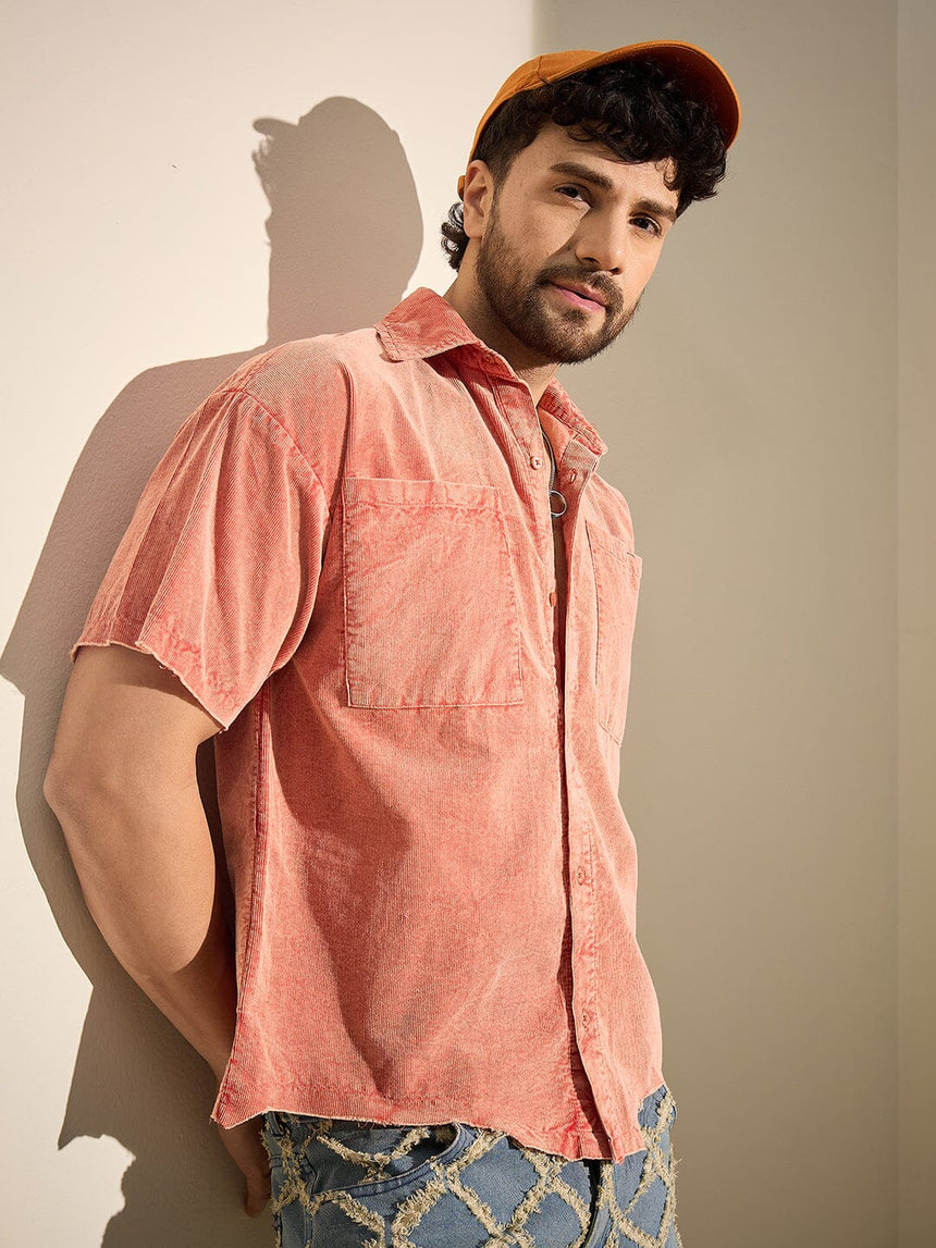 Orange Acid Cropped Unbalanced Shirt Shirts Fugazee