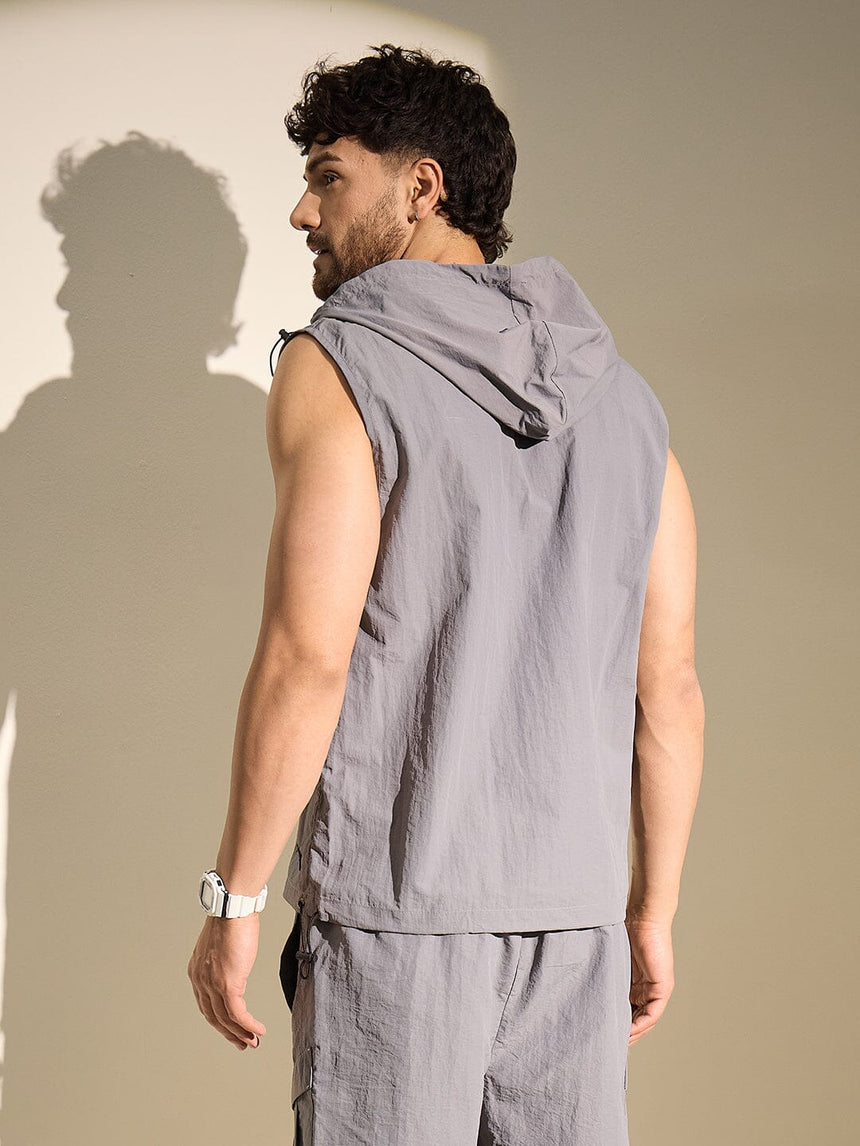 Steel Grey Nylon Sleeveless Windbreaker Jacket Jackets Fugazee