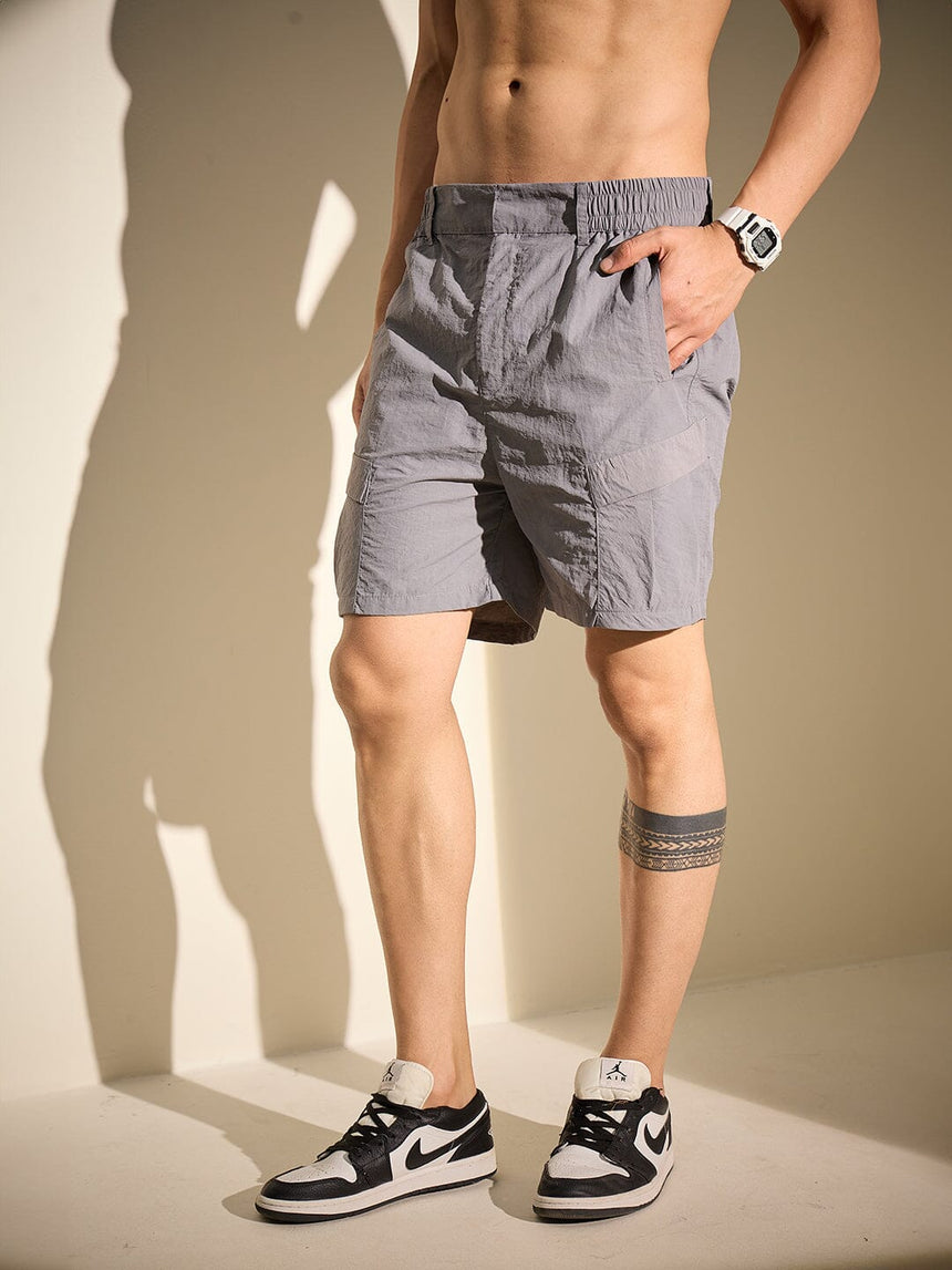 Grey Tactical Cargo Nylon Shorts Shorts Fugazee
