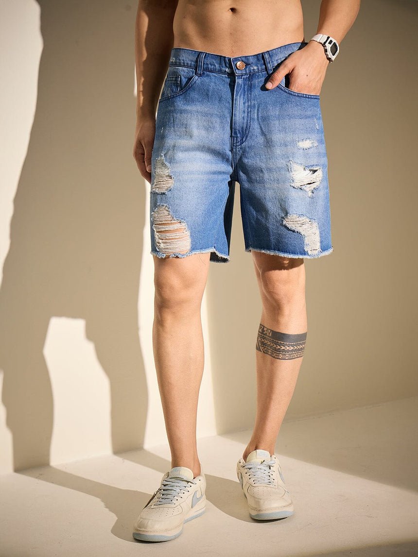 Indigo Distressed Denim Shorts Shorts Fugazee