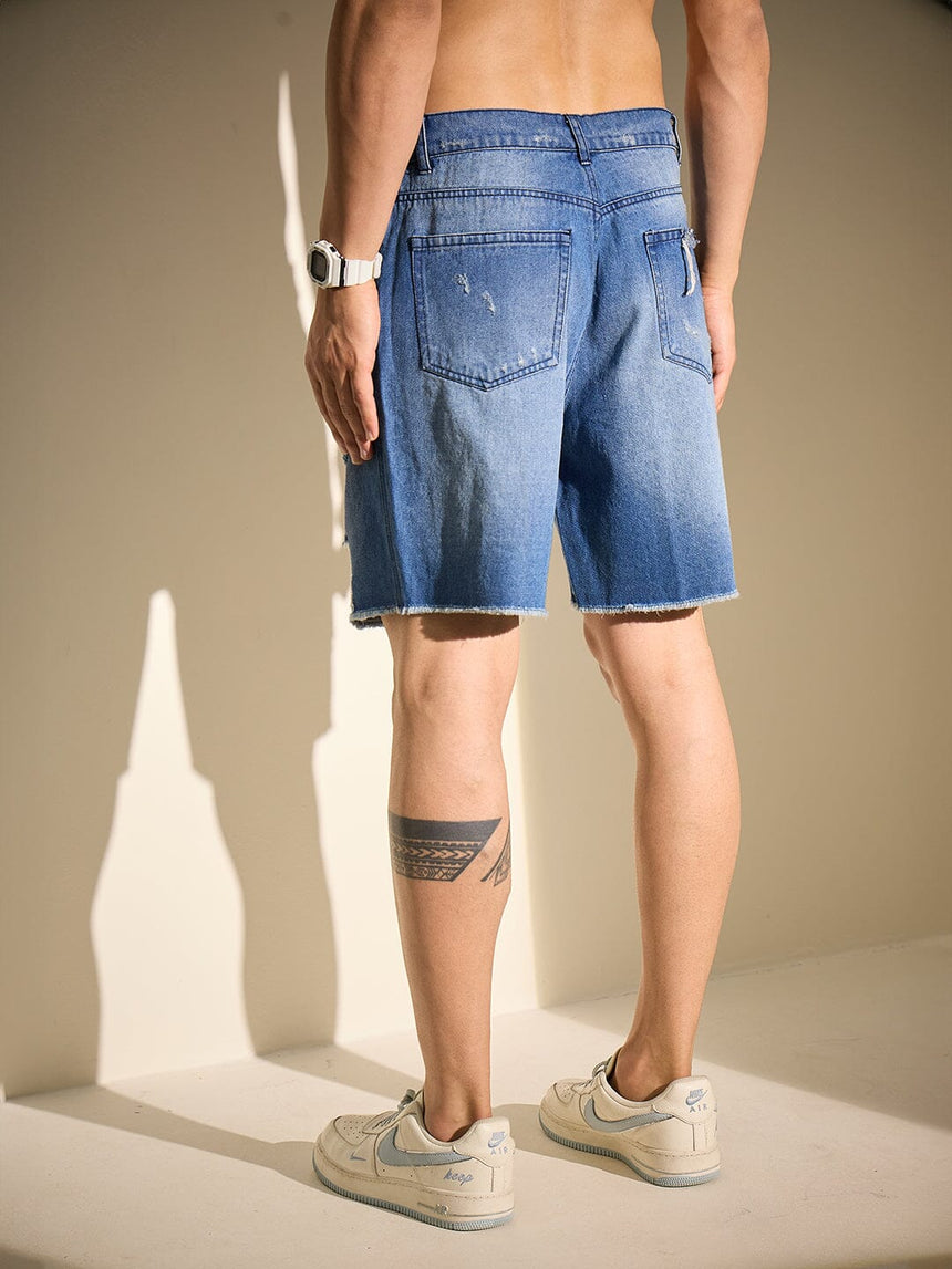 Indigo Distressed Denim Shorts Shorts Fugazee