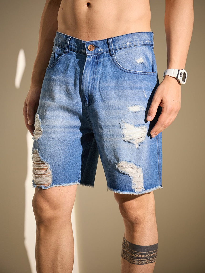 Indigo Distressed Denim Shorts Shorts Fugazee