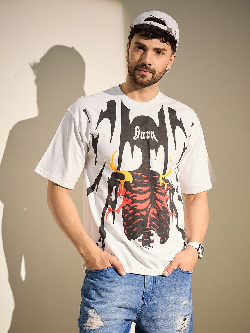 White Burn Graphic Oversized Tshirt T-Shirts Fugazee