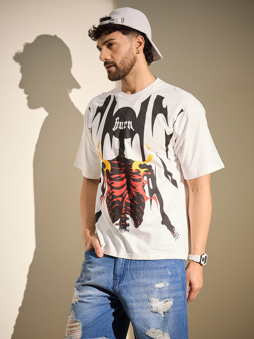 White Burn Graphic Oversized Tshirt T-Shirts Fugazee
