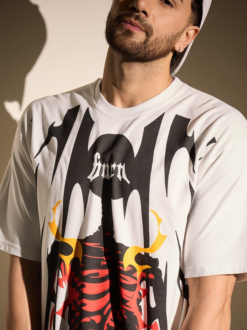 White Burn Graphic Oversized Tshirt T-Shirts Fugazee