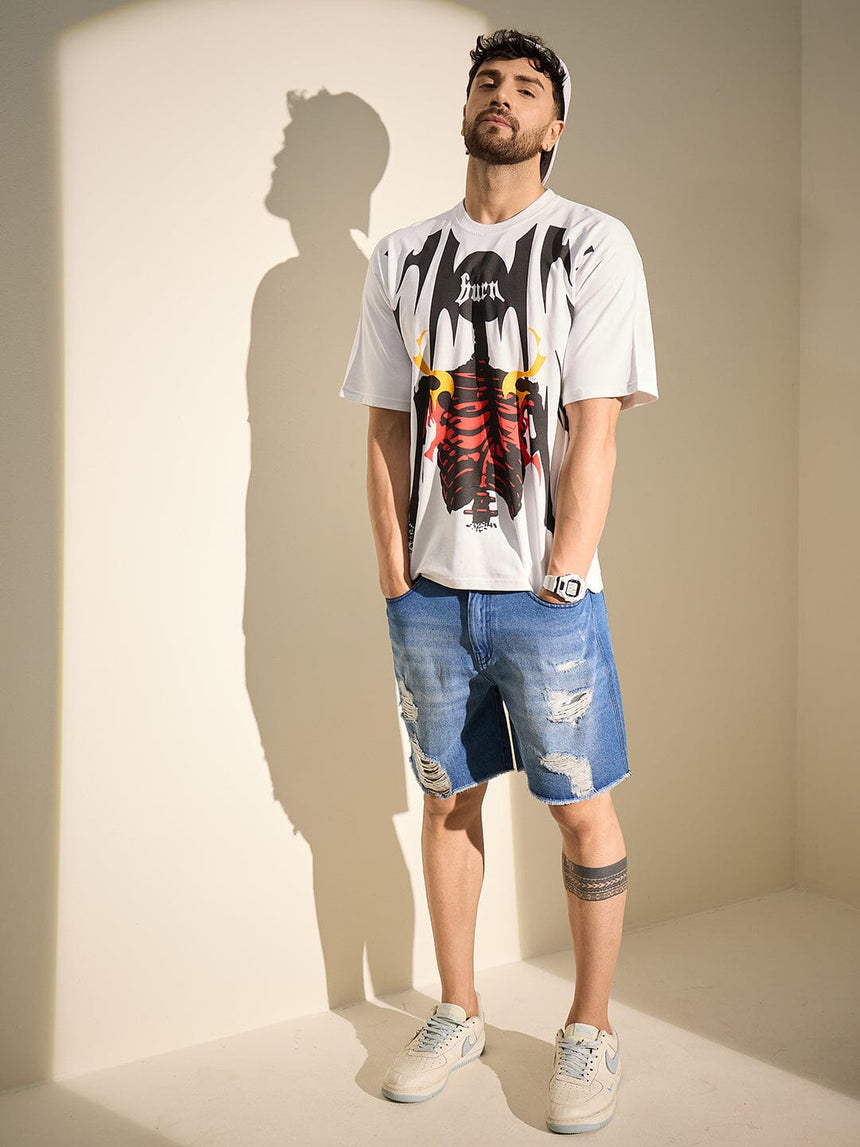 White Burn Graphic Oversized Tshirt T-Shirts Fugazee