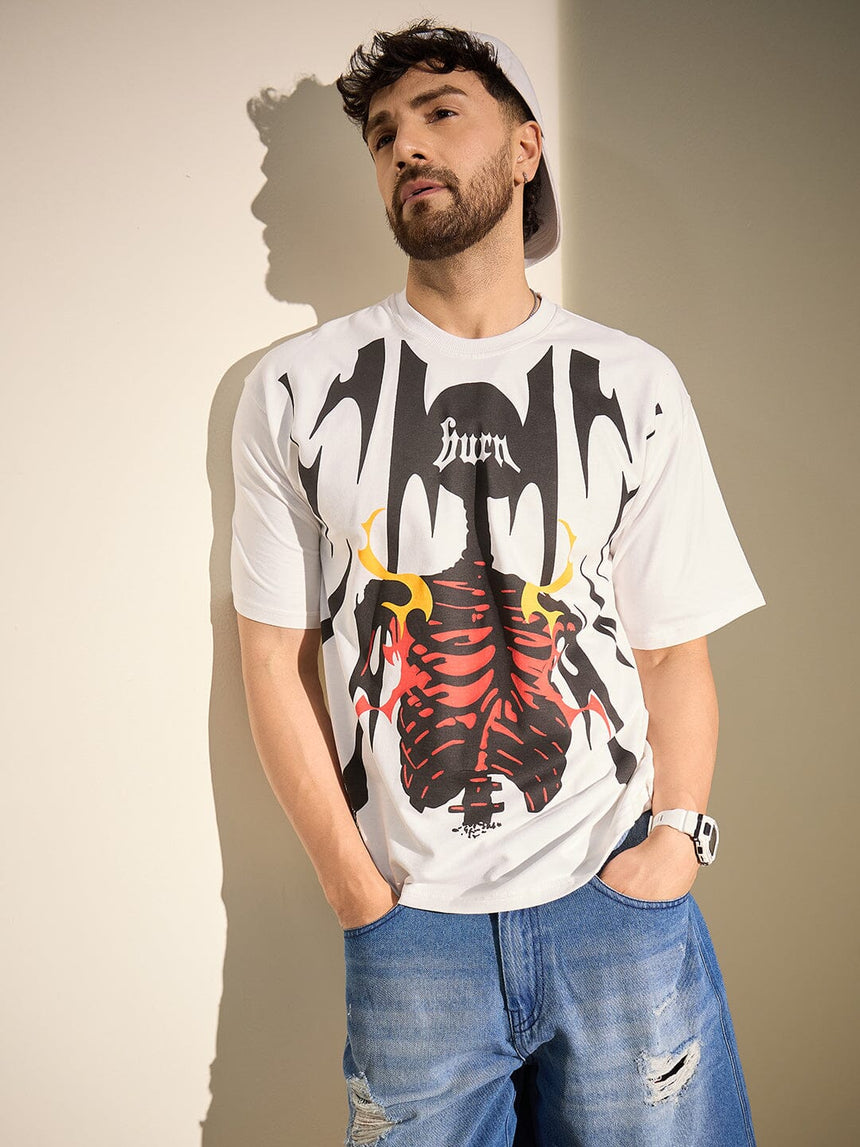 White Burn Graphic Oversized Tshirt T-Shirts Fugazee