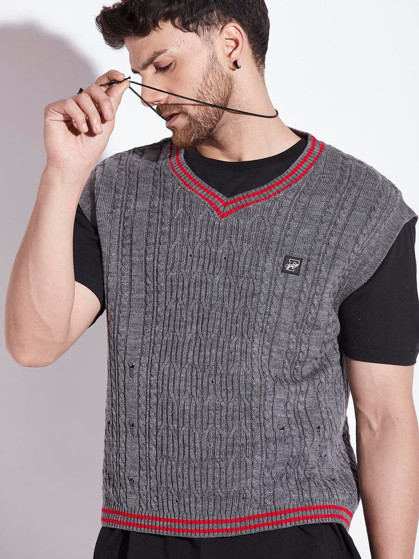 Charcoal Knitted Sleeveless Sweater Sweaters Fugazee