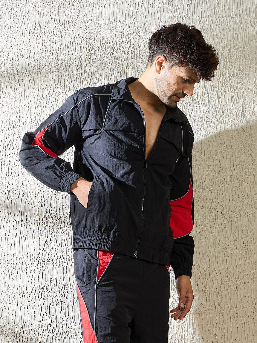Black and Red Crinkle Windbreaker Jacket Jackets Fugazee