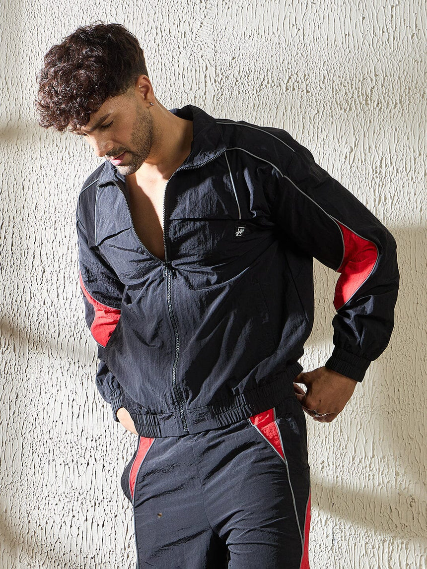 Black and Red Crinkle Windbreaker Jacket Jackets Fugazee