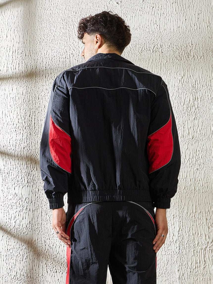 Black and Red Crinkle Windbreaker Jacket Jackets Fugazee