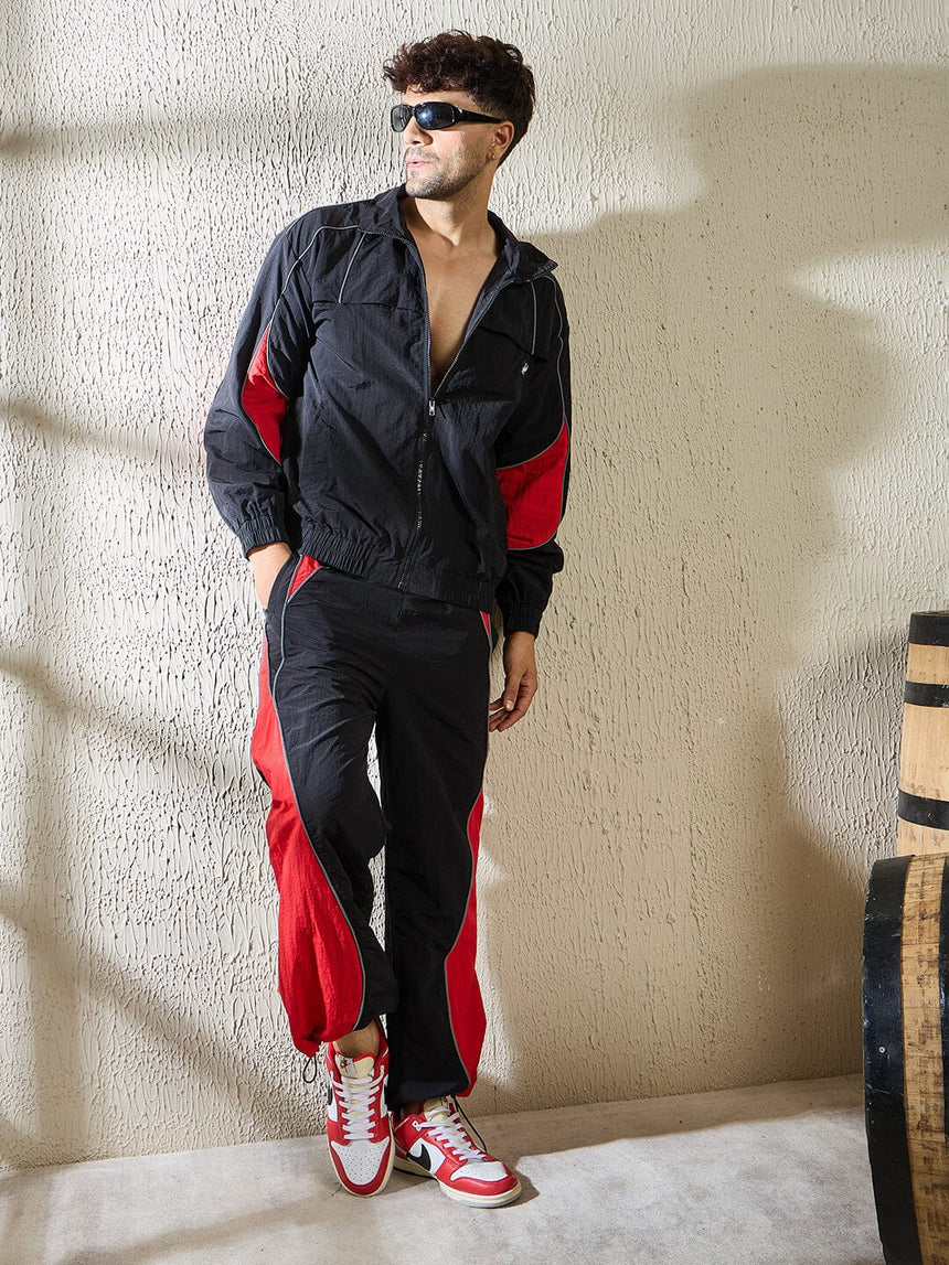 Black and Red Crinkle Windbreaker Jacket Jackets Fugazee
