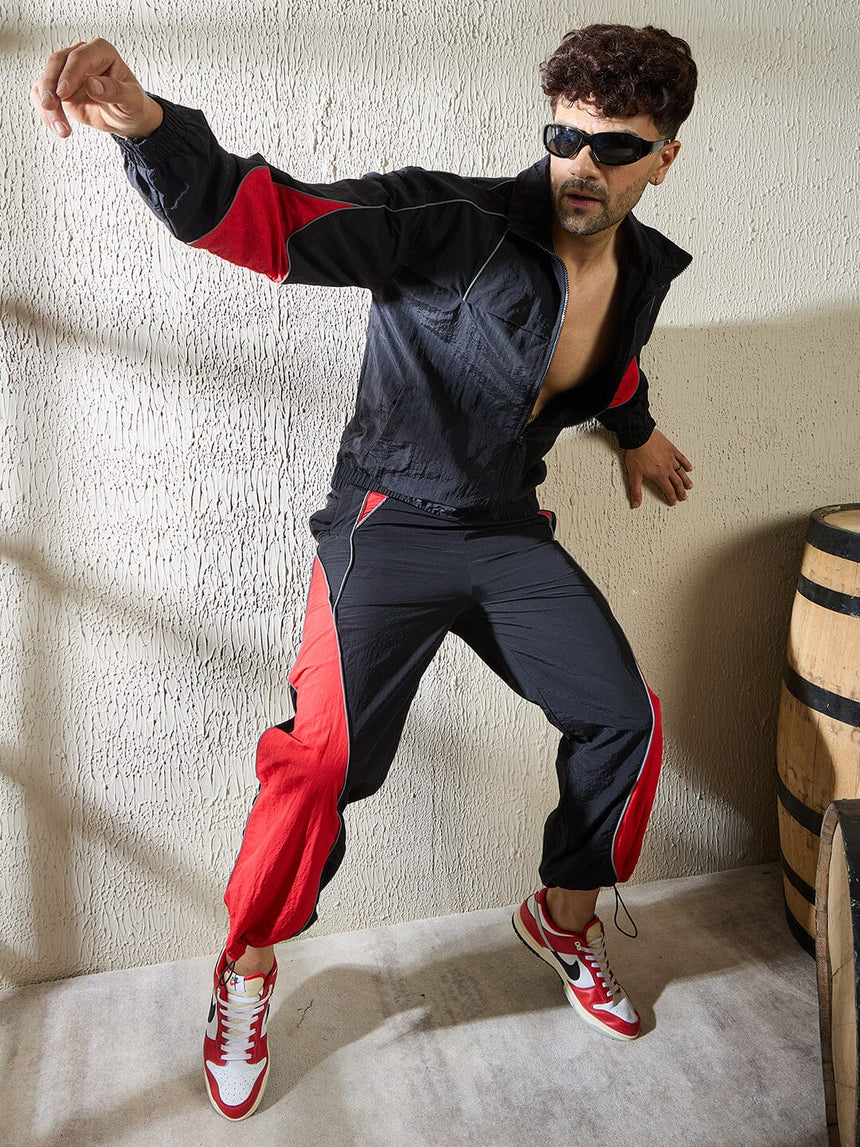 Black and Red Crinkle Windbreaker Jacket Jackets Fugazee