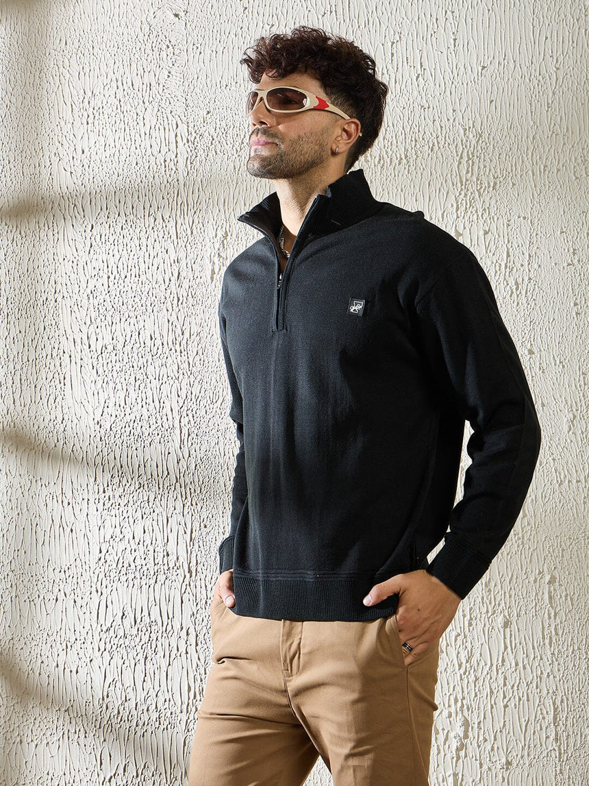 Black Turtleneck Quarter Zip Sweater Sweaters Fugazee