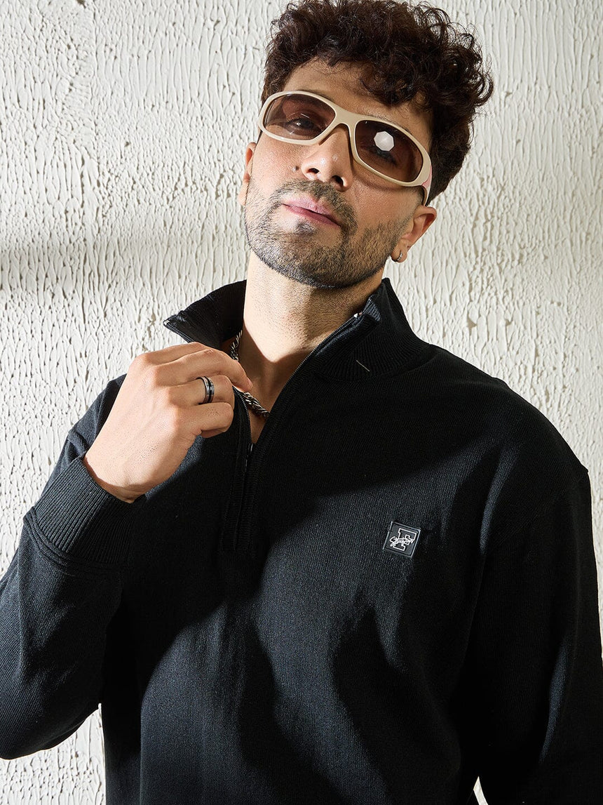 Black Turtleneck Quarter Zip Sweater Sweaters Fugazee