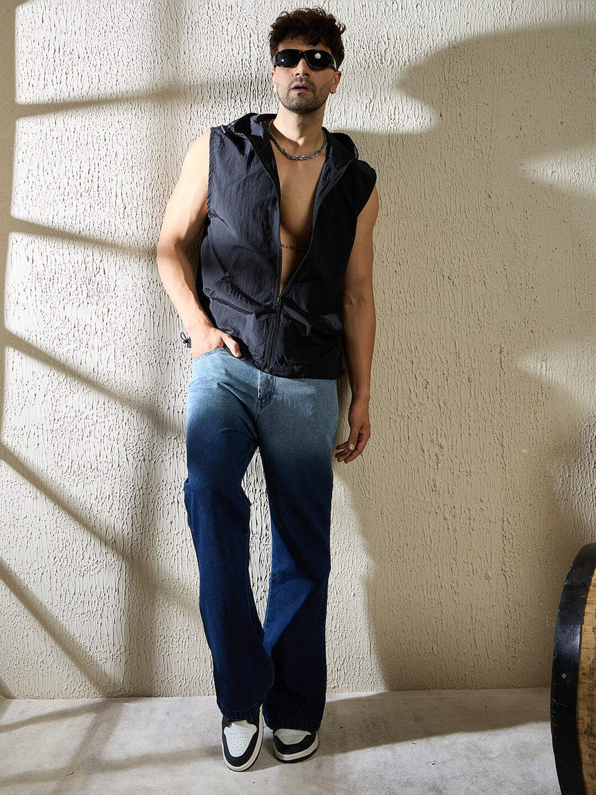 Black Crushed Nylon Sleeveless Windbreaker Jacket Jackets Fugazee