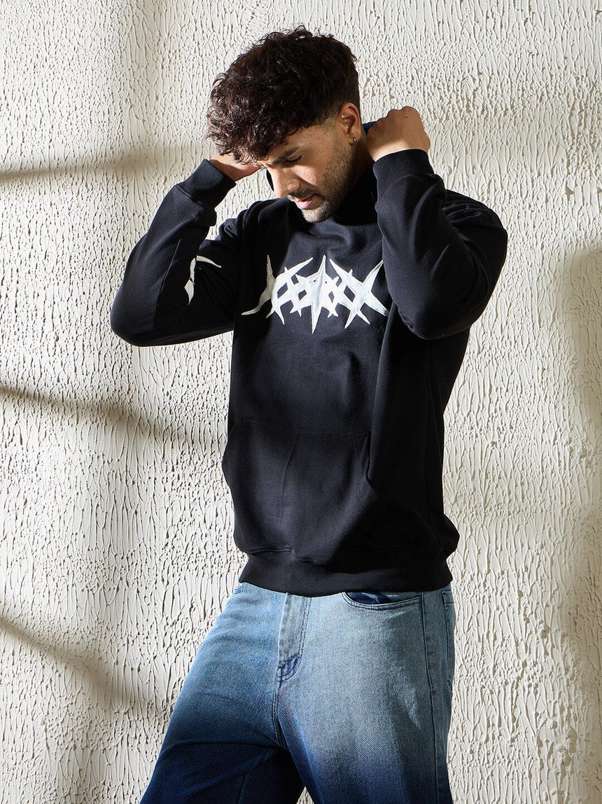Black Y2K Applique Hooded Sweatshirt Sweatshirts Fugazee
