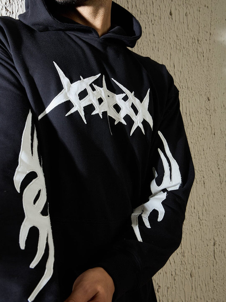 Black Y2K Applique Hooded Sweatshirt Sweatshirts Fugazee