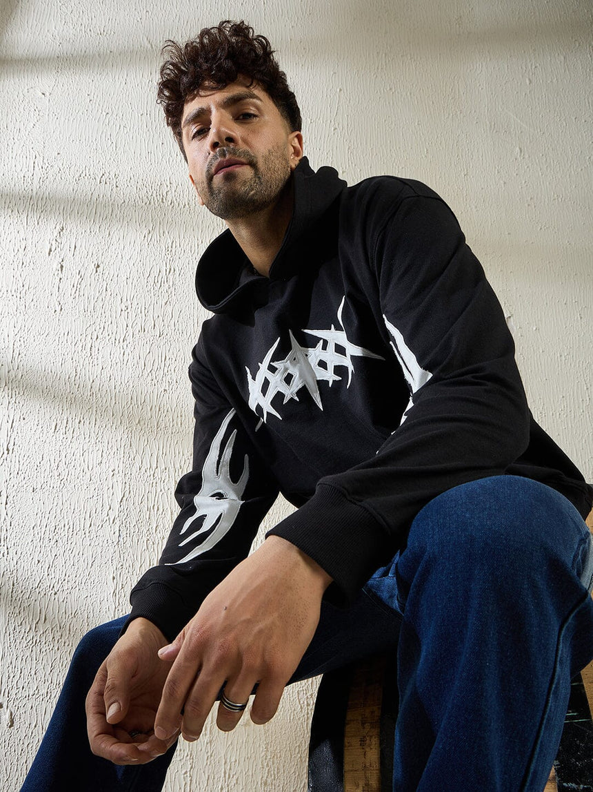 Black Y2K Appliqué Hooded Sweatshirt Sweatshirts Fugazee