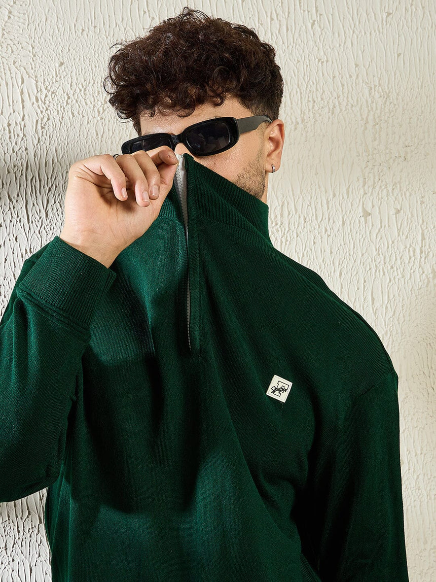 Green Turtleneck Quarter Zip Sweater Sweaters Fugazee