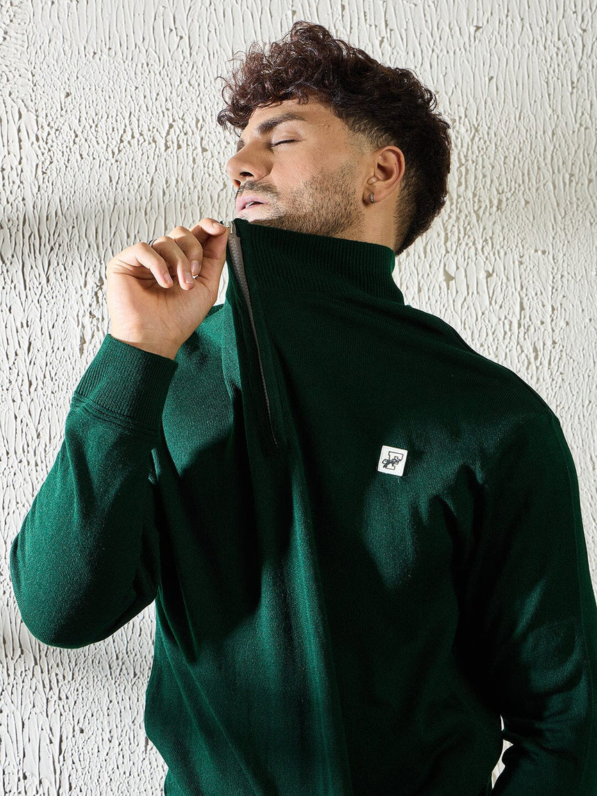 Green Turtleneck Quarter Zip Sweater Sweaters Fugazee