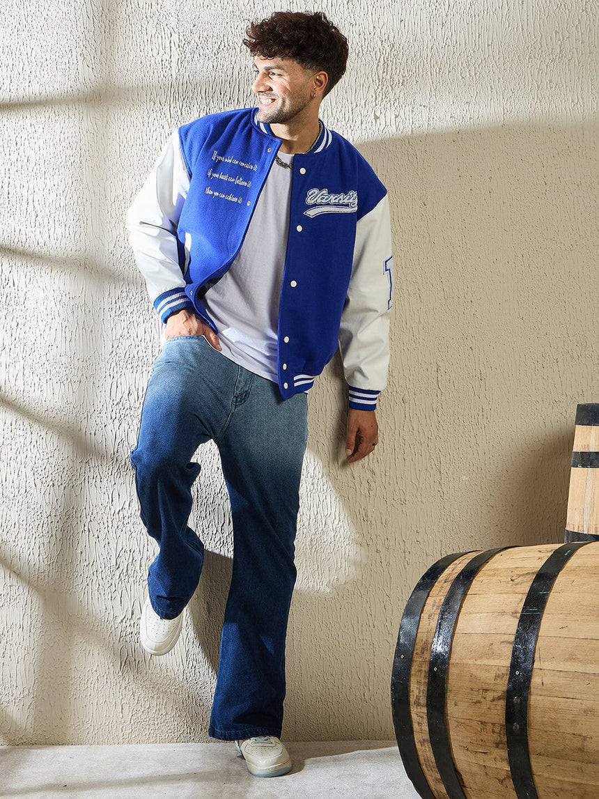 Royal Blue Statement Woollen Varsity Jacket Jackets Fugazee