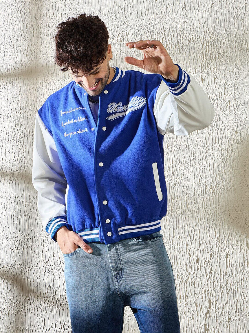 Royal Blue Statement Woollen Varsity Jacket Jackets Fugazee