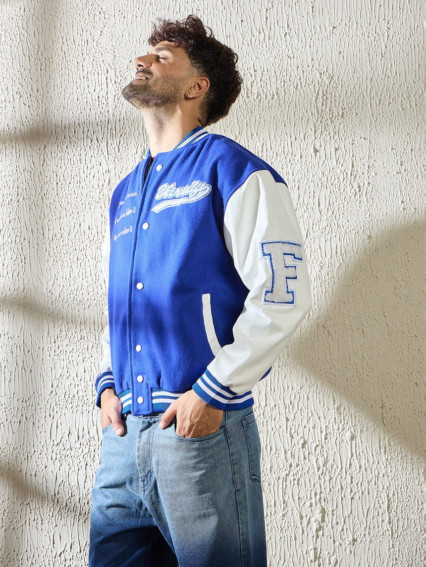 Royal Blue Statement Woollen Varsity Jacket Jackets Fugazee