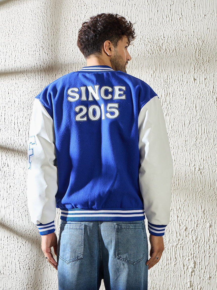 Royal Blue Statement Woollen Varsity Jacket Jackets Fugazee
