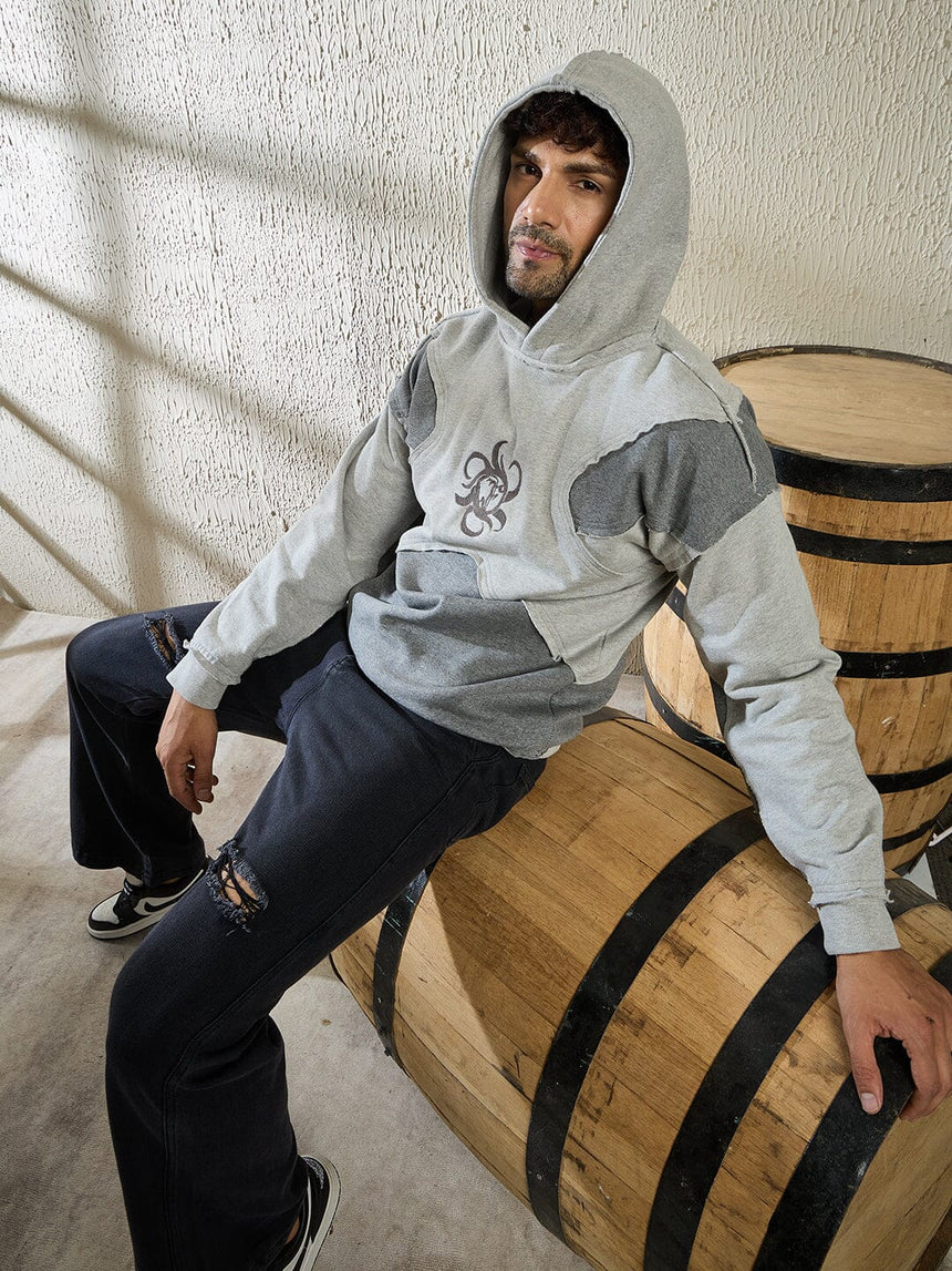 Grey and Charcoal Cut and Sew Hooded Sweatshirt Sweatshirts Fugazee