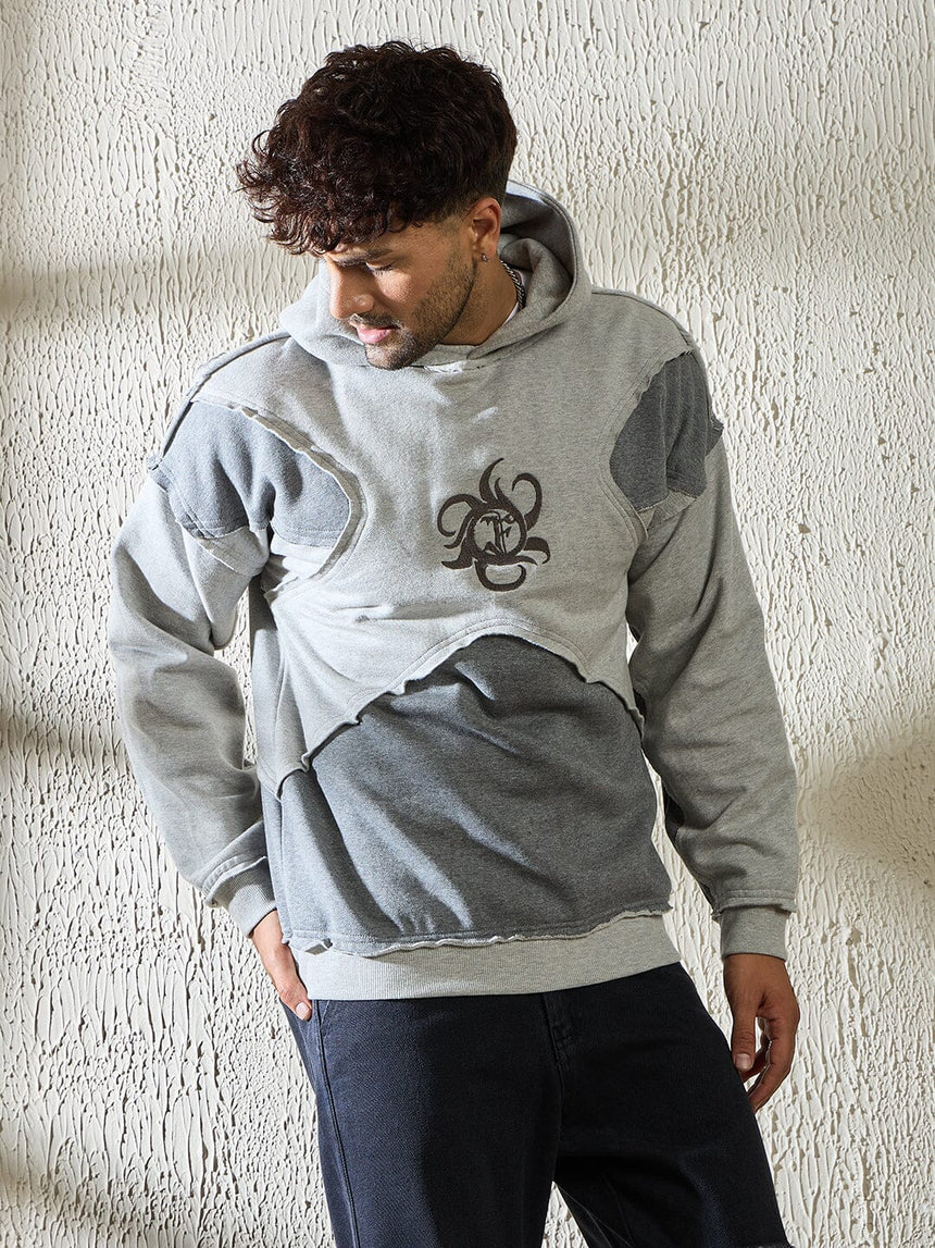Grey and Charcoal Cut and Sew Hooded Sweatshirt Sweatshirts Fugazee