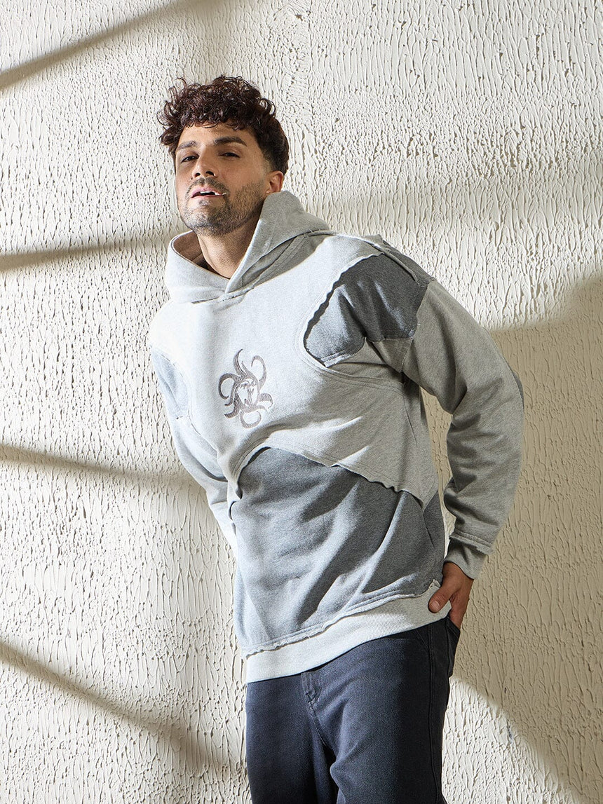 Grey and Charcoal Cut and Sew Hooded Sweatshirt Sweatshirts Fugazee