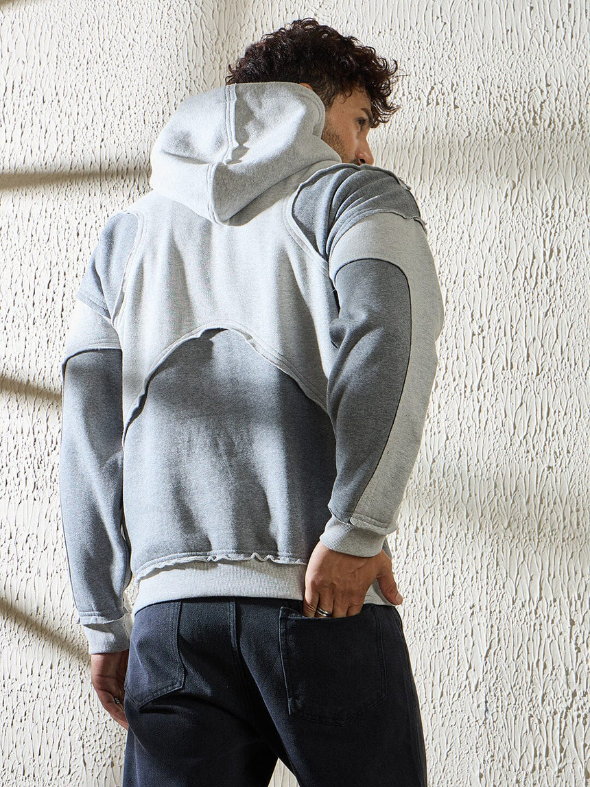 Grey and Charcoal Cut and Sew Hooded Sweatshirt Sweatshirts Fugazee