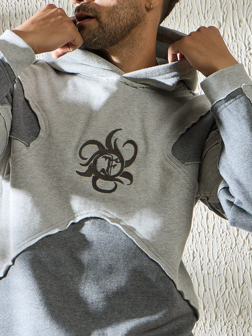 Grey and Charcoal Cut and Sew Hooded Sweatshirt Sweatshirts Fugazee