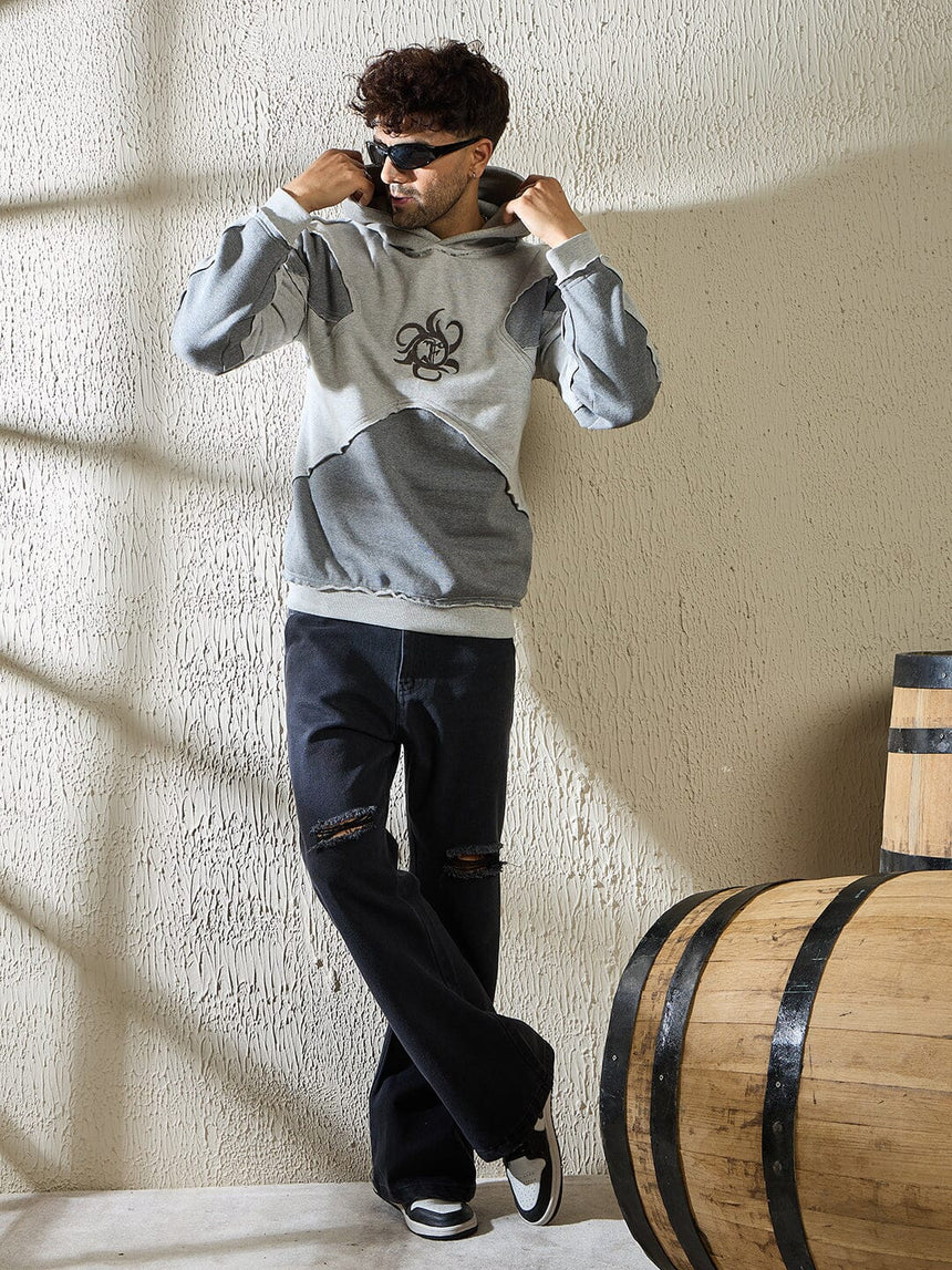 Grey and Charcoal Cut and Sew Hooded Sweatshirt Sweatshirts Fugazee